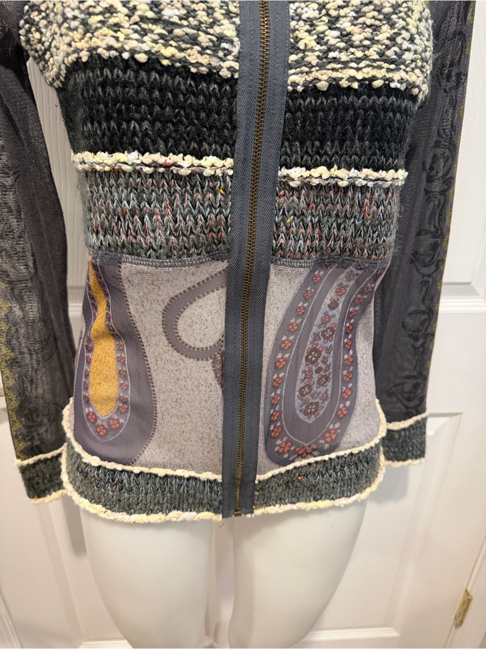 LULU-H vintage Y2K sheer knit mix zip up long sleeve top Medium - Picture 4 of 8